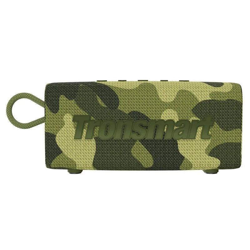 Portable waterproof Bluetooth speaker in black showing control buttons and rugged outdoor design