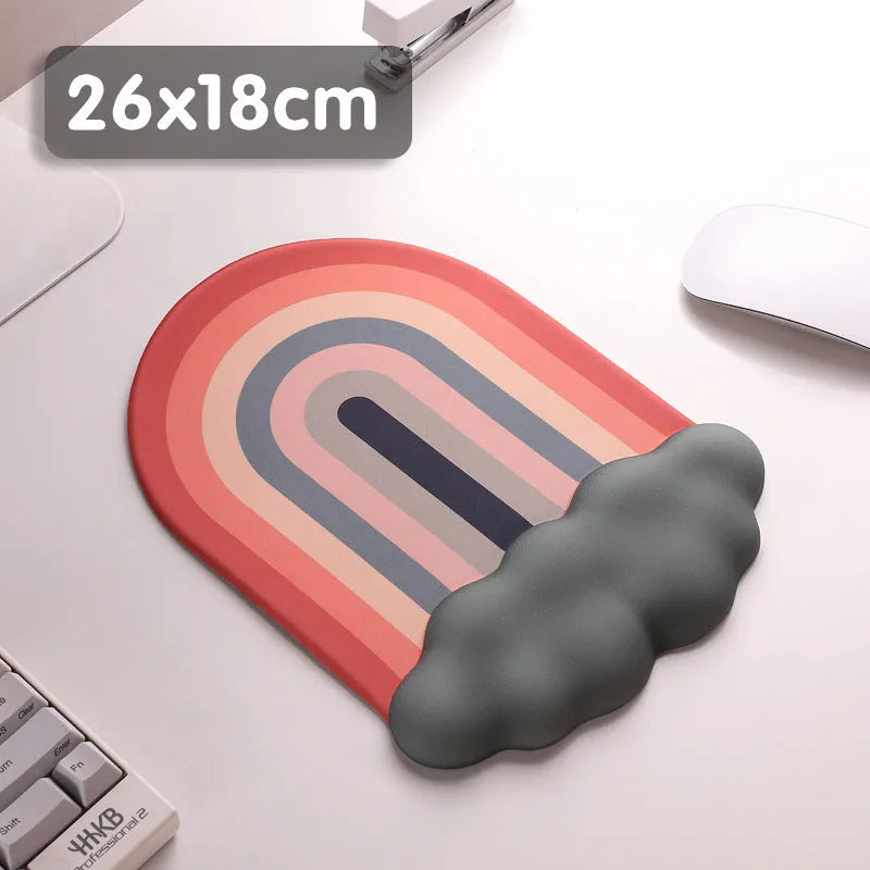 Silica gel wrister mouse pad with matching keyboard support featuring cloud pattern designs