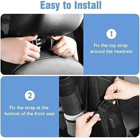 Black oxford cloth car seat back storage bag measuring 42x30cm