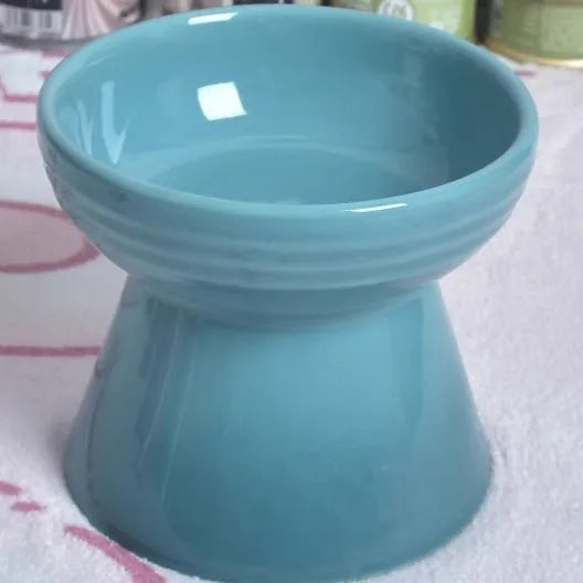 Ceramic pet bowl with raised base and various rim shape options