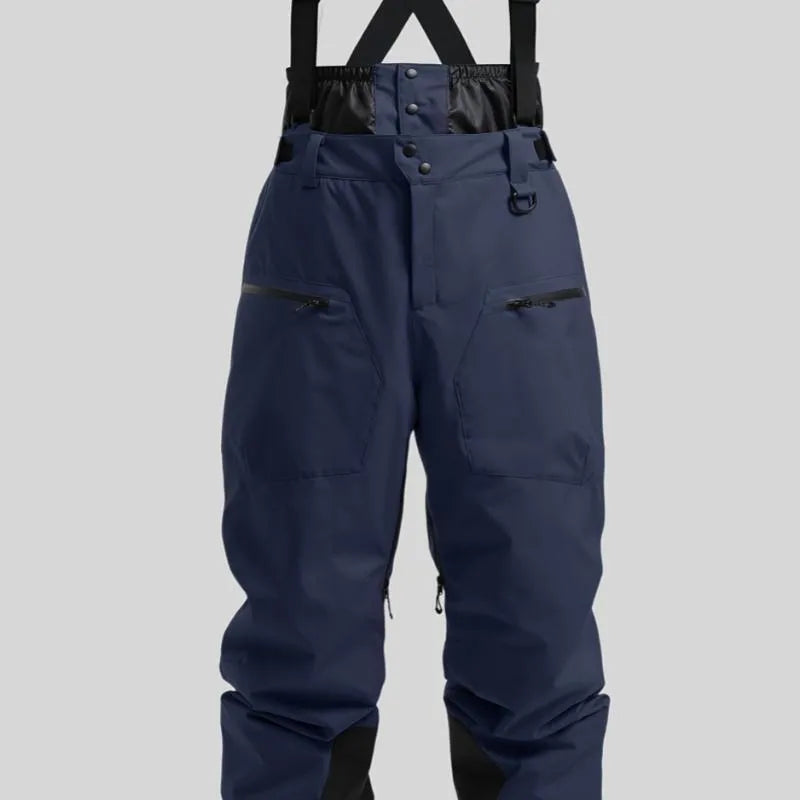 Men's waterproof ski pants with thickened straps in black, brown, khaki, or navy blue