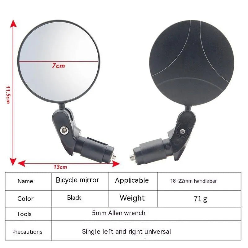 Black convex rearview mirror for vehicles showing 7cm diameter lens and adjustable mount.