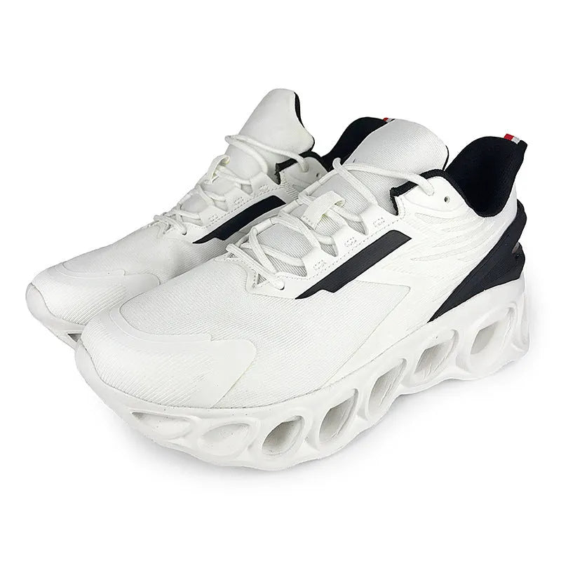 Men's casual sports shoes with mesh upper in black colour showing lace-up front and EVA sole