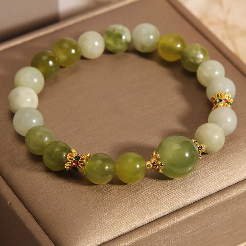 Xiuyan jade green women's bracelet with original mori-style design crafted from genuine jade stone
