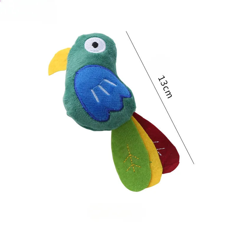 Cow parrot shape plush cat toy with catnip filling for interactive play