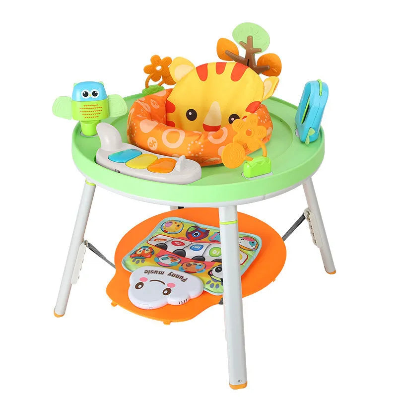 Baby jumping chair with three-in-one function as gymnastic rack, featuring interactive toys for ability training