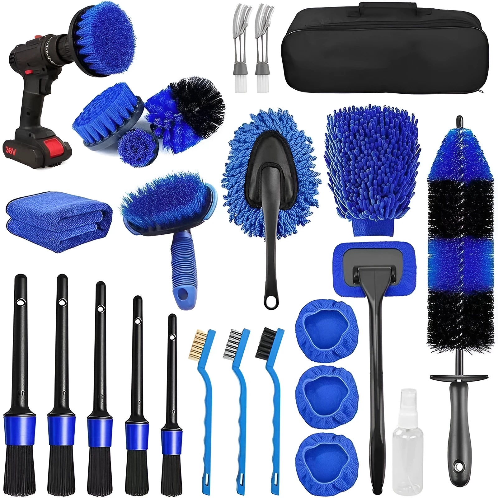 26-piece automotive cleaning brush kit with tyre brush and interior tools