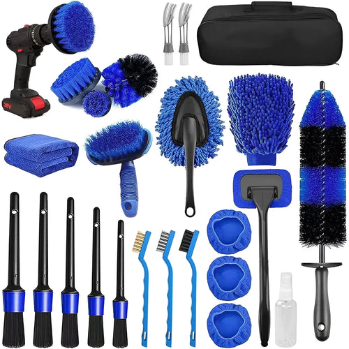 26-piece automotive cleaning brush kit with tyre brush and interior tools