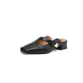 British-style square toe outdoor slippers in artificial PU leather with a rubber sole.