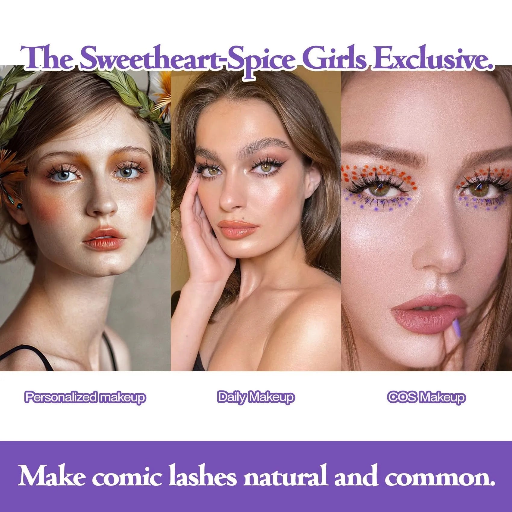 Five pairs of natural wispy manga false eyelashes for anime cosplay in styles 007, 008, and 009.