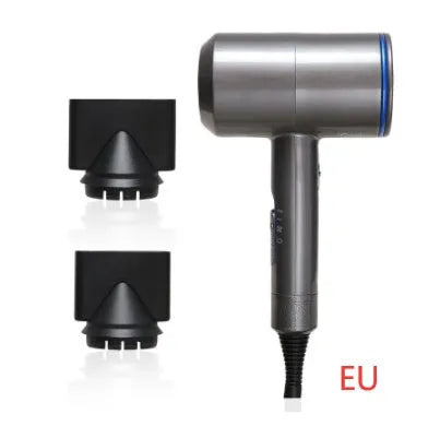 2000W hotel hair dryer with long cable in metallic black, showing UK plug
