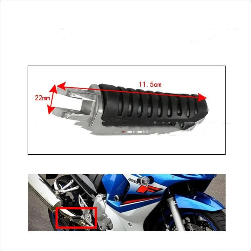 Black aluminium alloy motorcycle foot pedals for Suzuki Hayabusa and V-Strom models.
