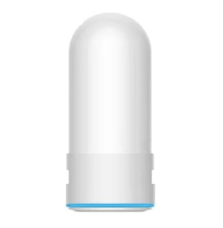 White plastic kitchen tap water filter with ceramic cartridge and installation adapters