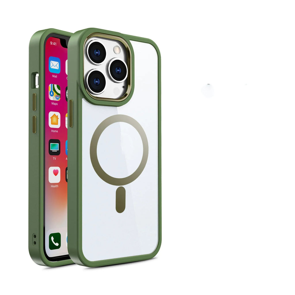 Magnetic transparent silicone iPhone case showing phone colour through back