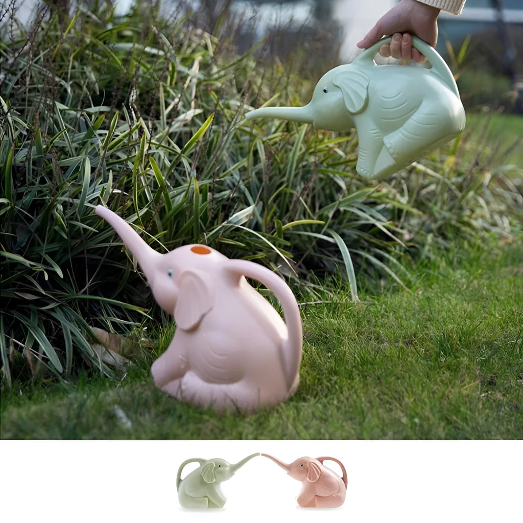 Pink elephant-shaped watering can with long nozzle for children's gardening