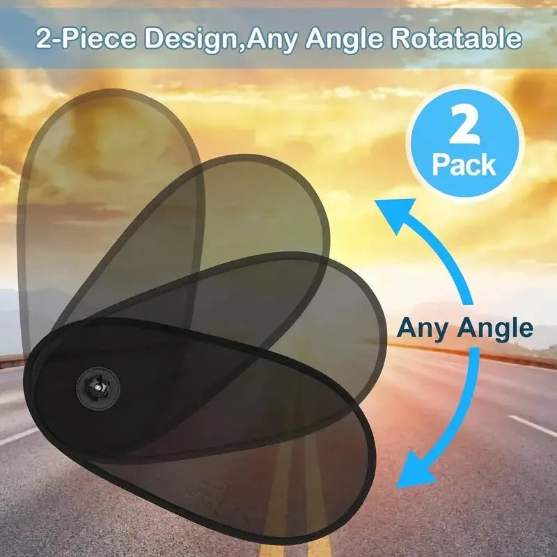 Breathable car window shade stretched on side window with suction cups visible