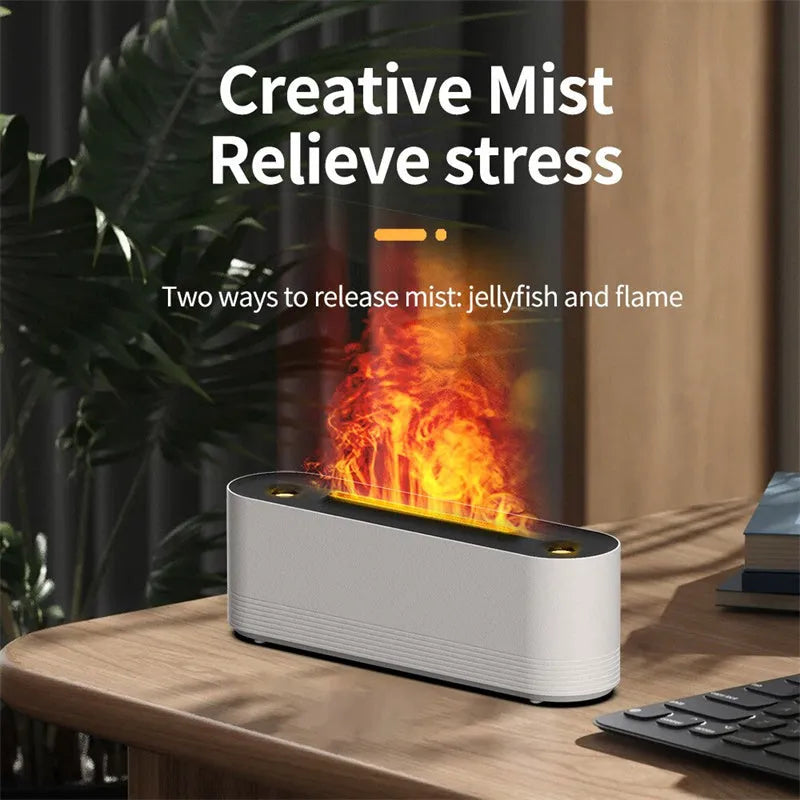 Black Flame Air ultrasonic humidifier with LED lights creating mist and flame effect illumination