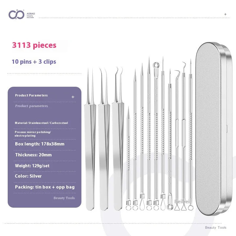 Four metal acne needles with ultra-fine pointed tips on a clean background.