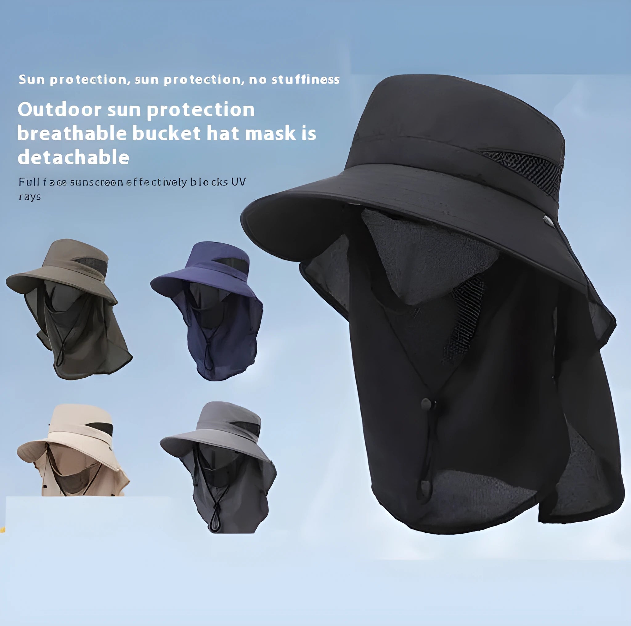 Men's adjustable wide-brim polyester fisherman sun hat in khaki colour