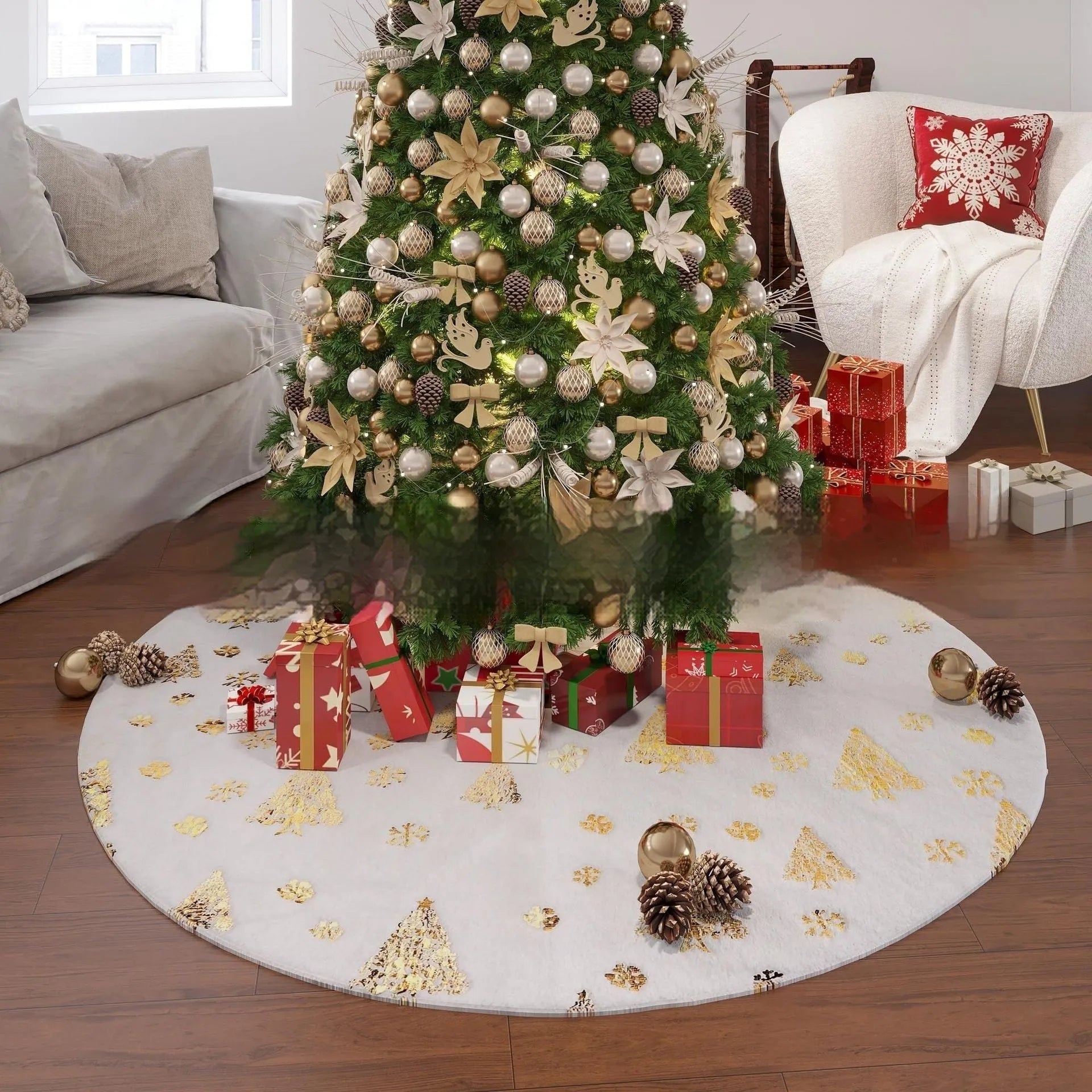 Plush Christmas tree style floor mat rug in a festive home entrance setting.