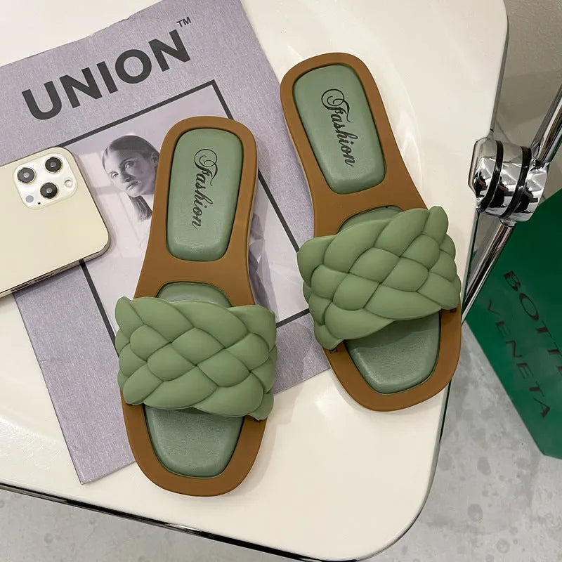 Women's plaid pattern PVC beach sandals with thick anti-skid sole in black, green, orange or white