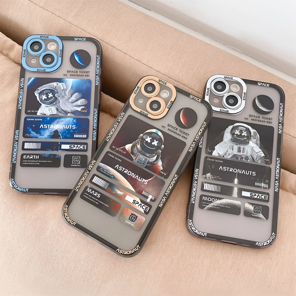 Fashion contrast colour space astronaut graffiti phone case for iPhone in blue-black silicone and TPU