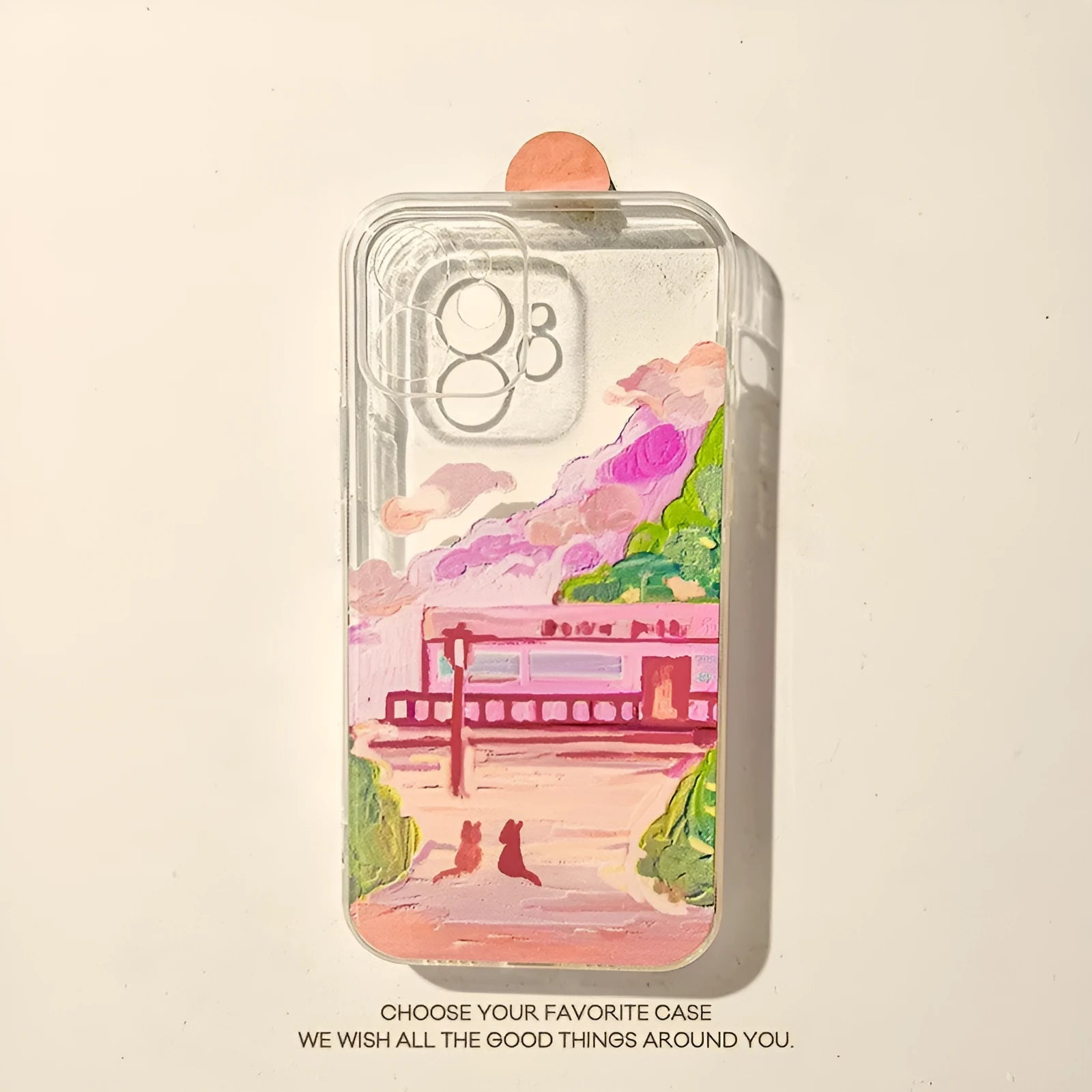 Soft silicone mobile phone case for iPhone featuring a colourful two-cat cartoon design on the back.