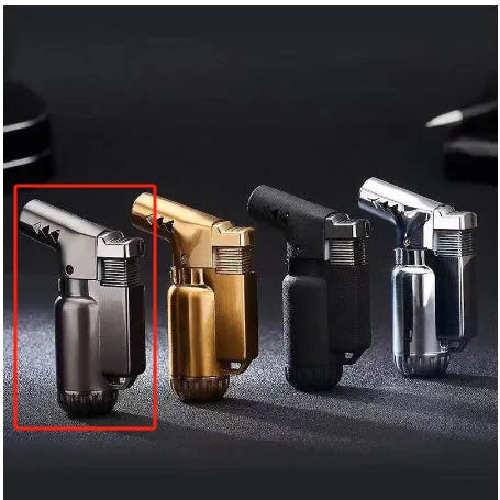 Full metal windproof lighter with elbow straight punch design in metallic finish
