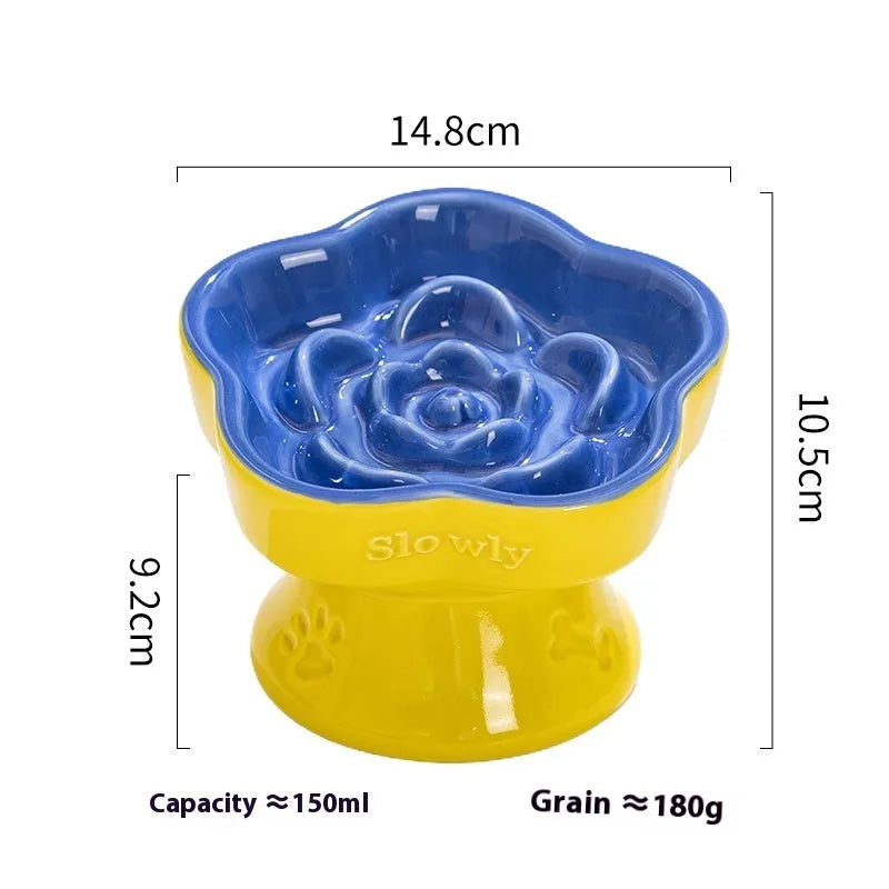 Ceramic pet bowl with raised base and various rim shape options