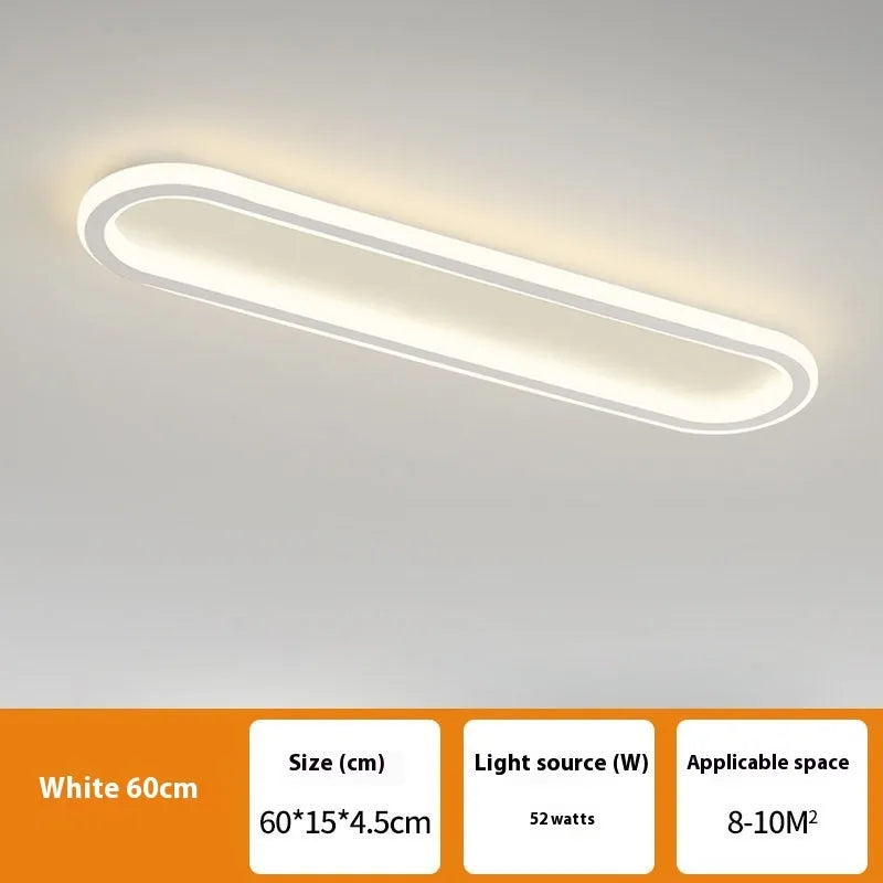 Minimalist black aluminium strip ceiling lamp with PVC shade mounted on a white ceiling