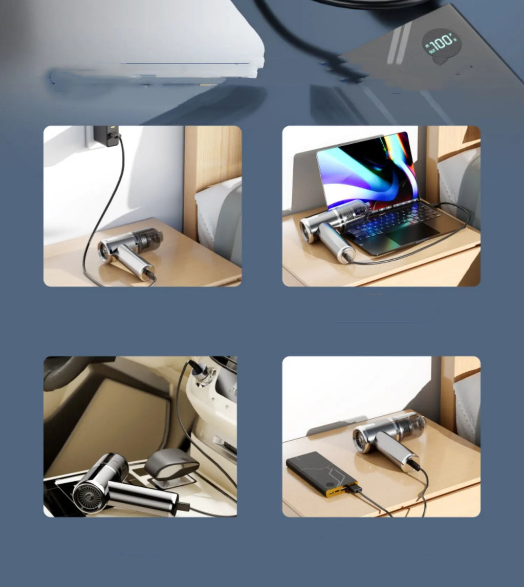 Handheld cordless car vacuum cleaner with wireless charging dock and cleaning attachments