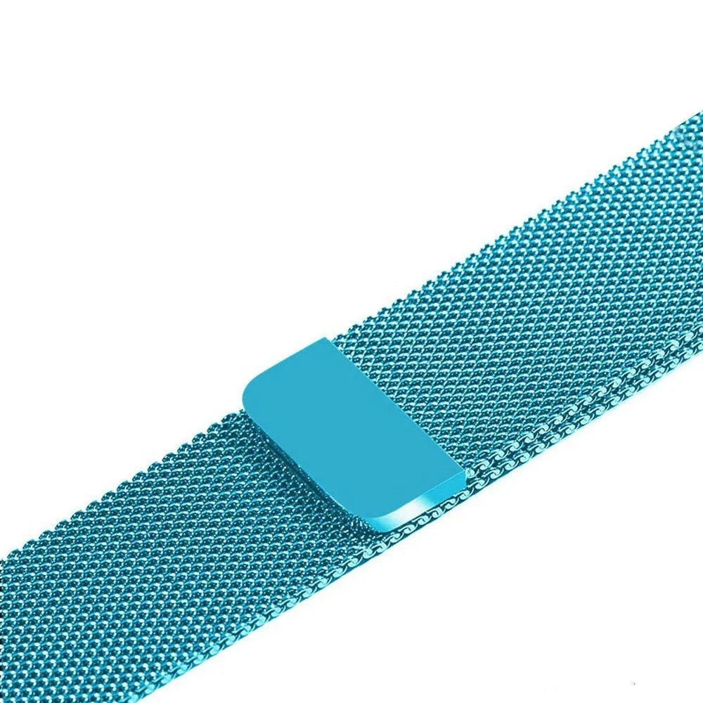Stainless steel Apple Watch strap with buckle on a 42mm watch case in silver finish