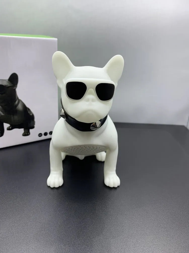 Mini Full Body Bulldog-shaped Bluetooth speaker in black, red, or white colour on a table.