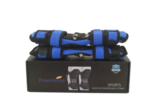 Adjustable black spring knee brace with straps and venting holes for sports support.