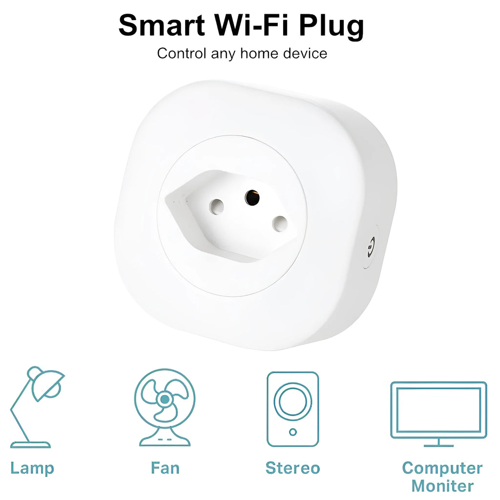 White 16A smart socket plug with WiFi voice control and flame retardant ABS+PC shell measuring 70x70x72mm