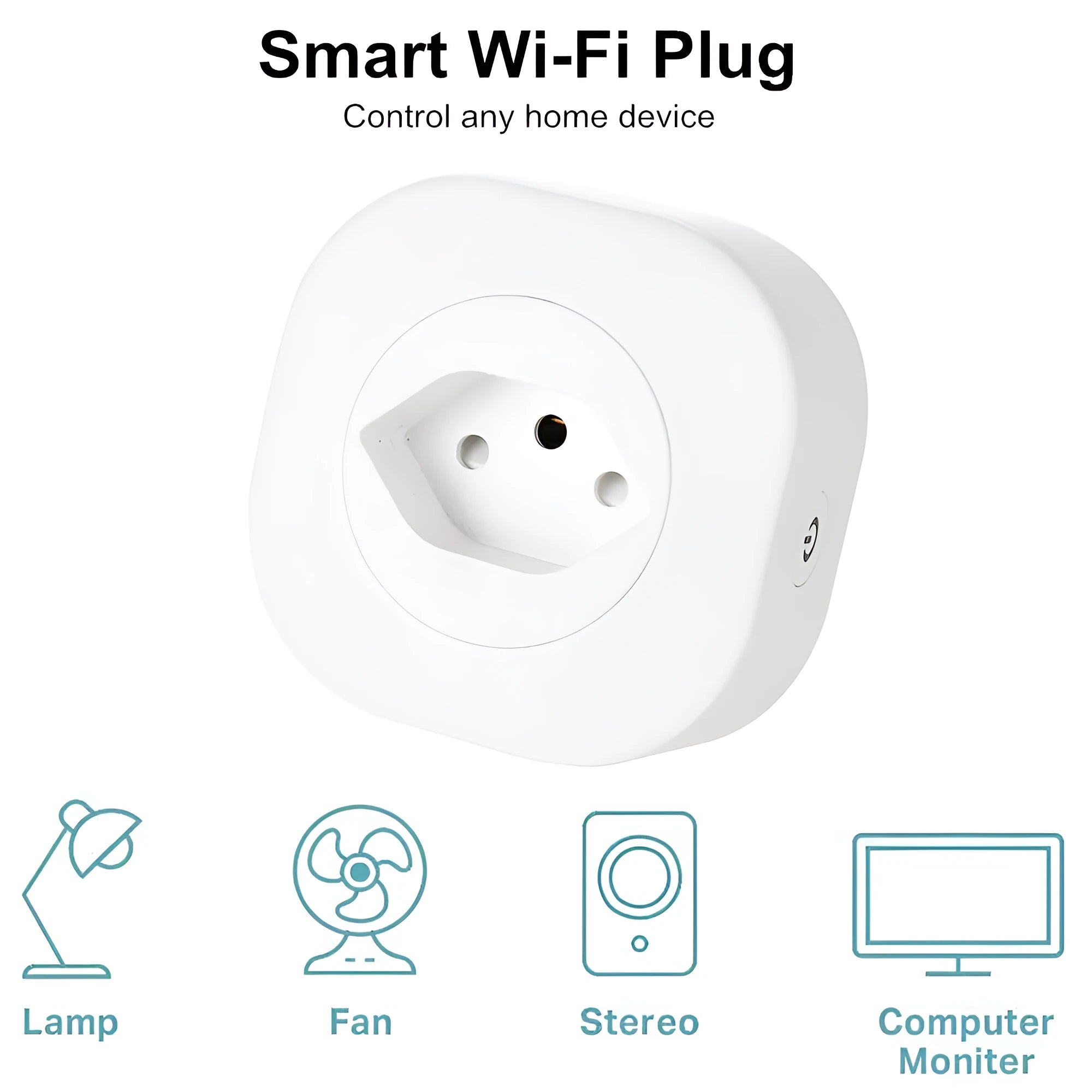 White 16A smart socket plug with WiFi voice control and flame retardant ABS+PC shell measuring 70x70x72mm