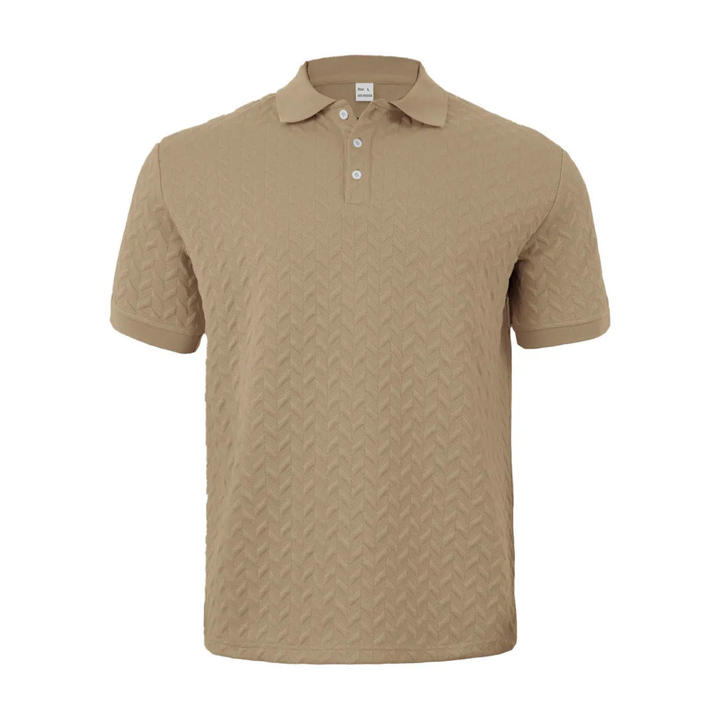 Men's solid colour jacquard short sleeve polo shirt in polyester fabric with collar, five colours available