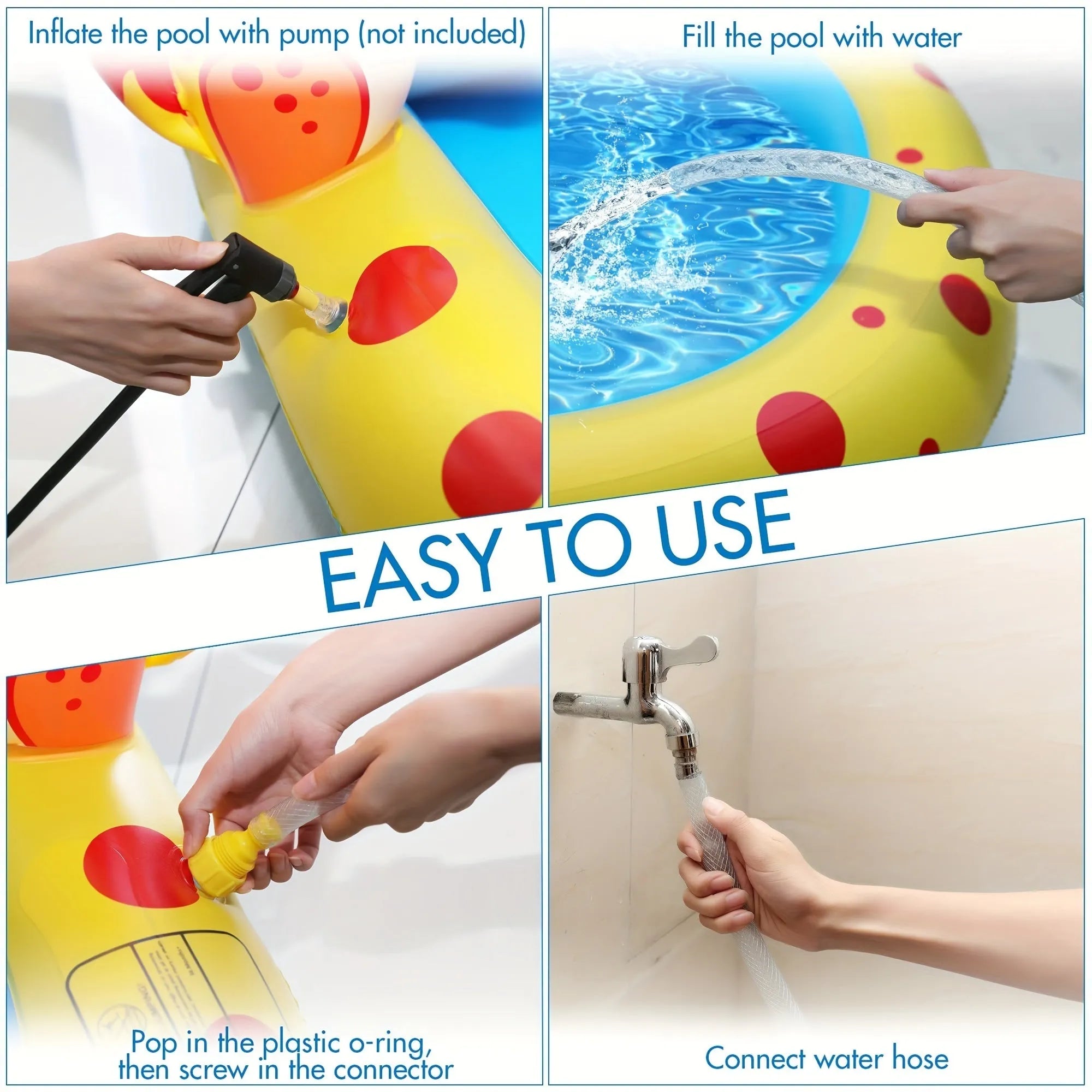Blue dinosaur water spray pool mat with shark graphics measuring 170x105cm