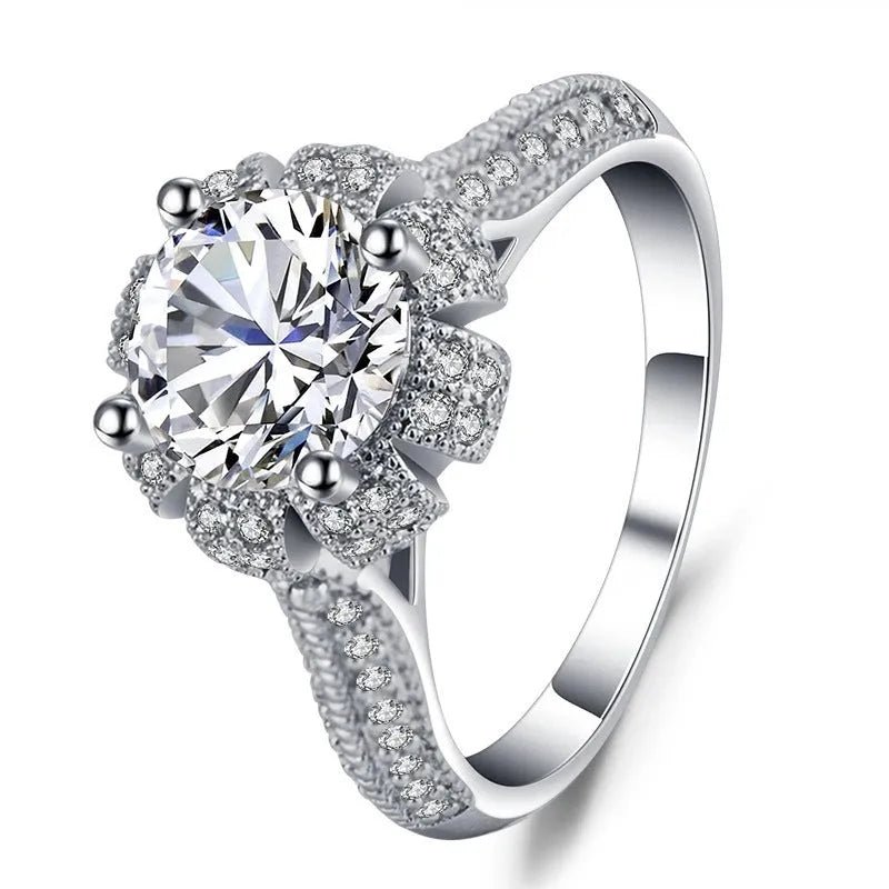 Micro-inlaid zircon women's couples ring with platinum inlay, white colour, geometric Korean style