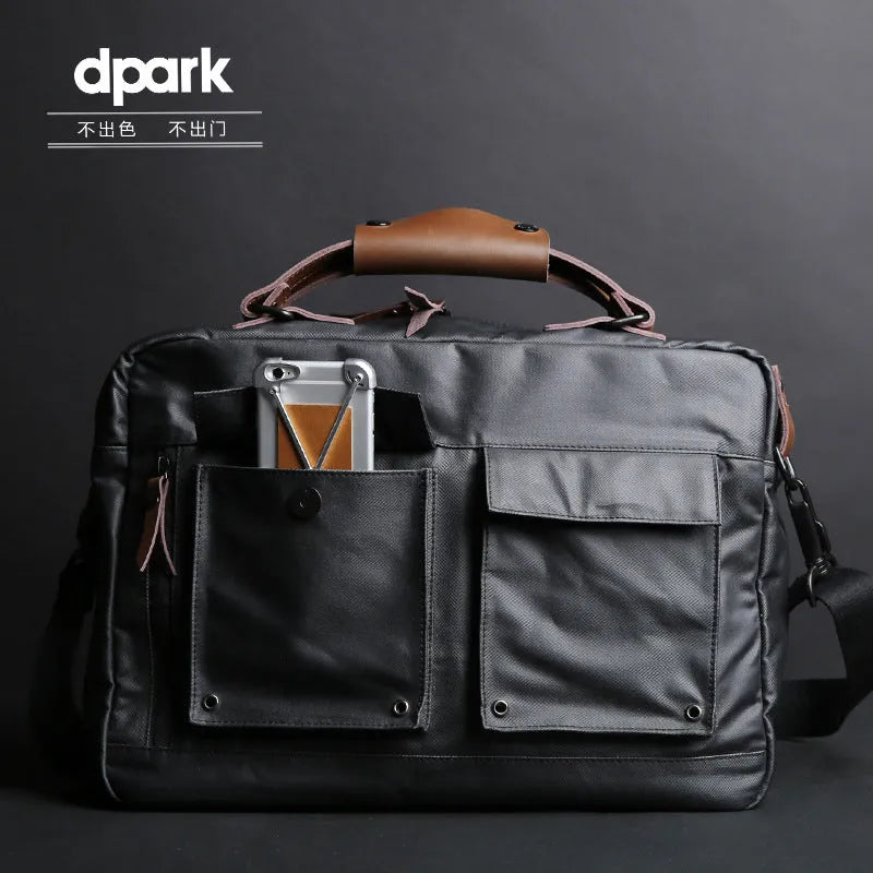 Dpark black laptop shoulder bag showing 14 inch and 15 inch size options for Lenovo business laptops