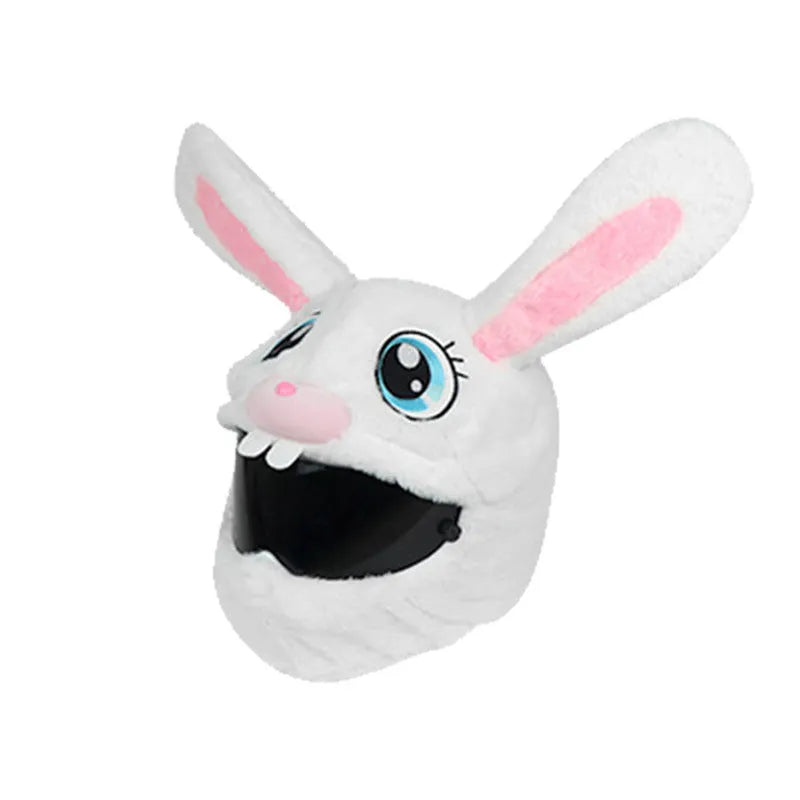 White rabbit head decorative cover for electric motorcycle helmet with long ears and plush PP cotton material