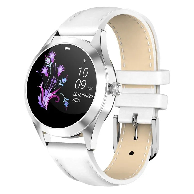 Women's multi-functional sports smartwatch in black, rose gold, silver, or white with heart rate monitoring