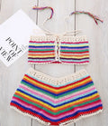 Women's colour striped handmade bikini swimsuit in red suit, mercerised cotton and acrylic blend, no steel plate or chest pad
