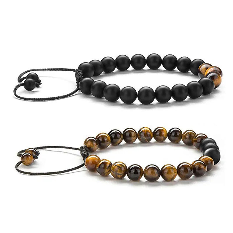 Geometric agate bead couple bracelets in tiger eye and matte black colours