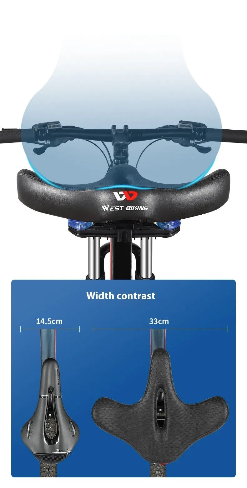 Black bicycle seat cushion with leather surface and polyurethane foam interior for shock absorption