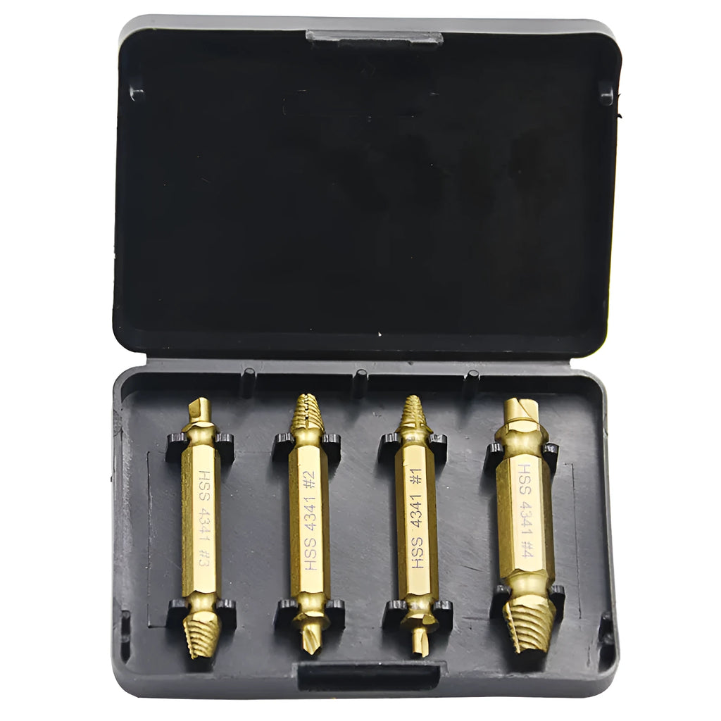 Five 4341 high-speed steel screw extractor tools for removing damaged bolts and nails