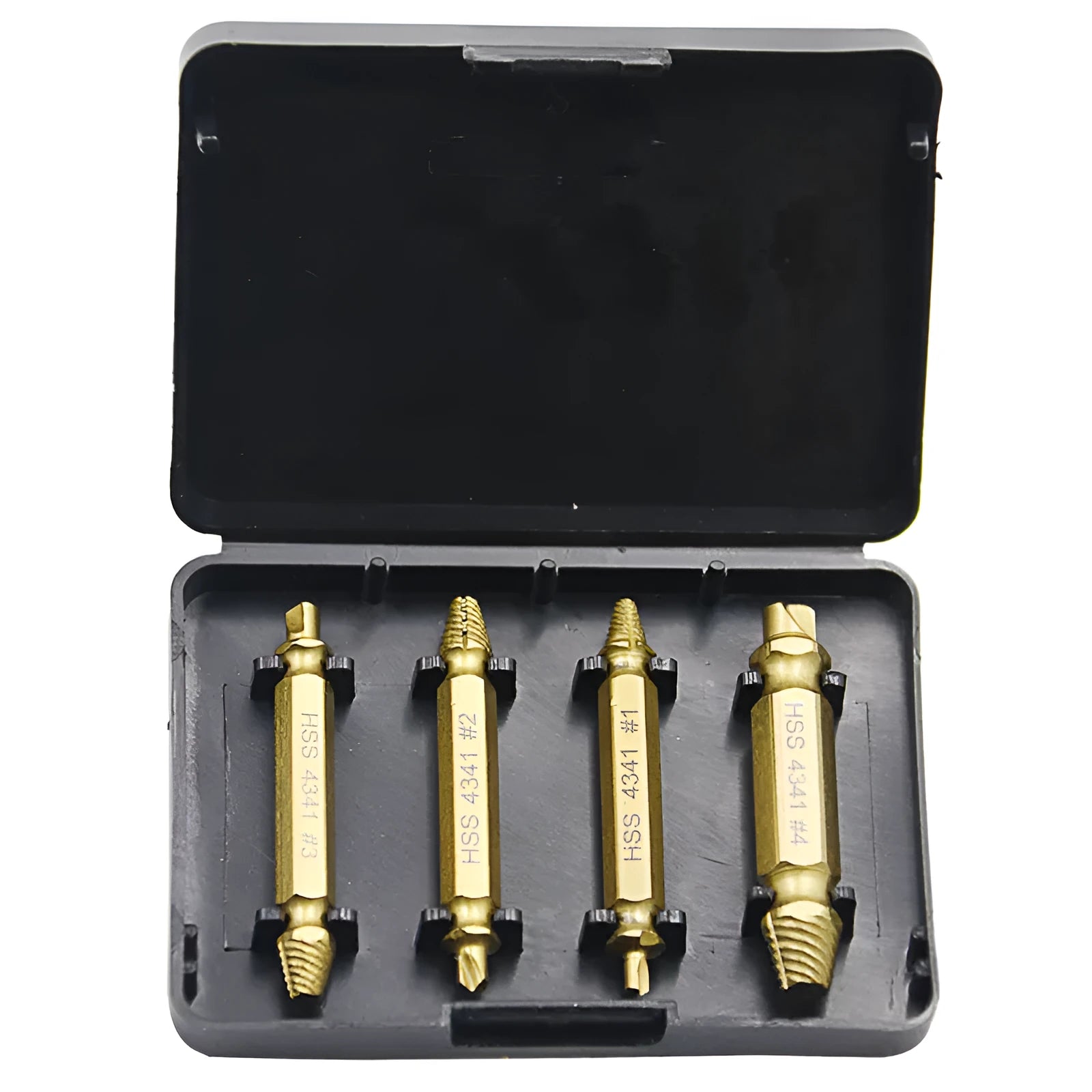 Five 4341 high-speed steel screw extractor tools for removing damaged bolts and nails