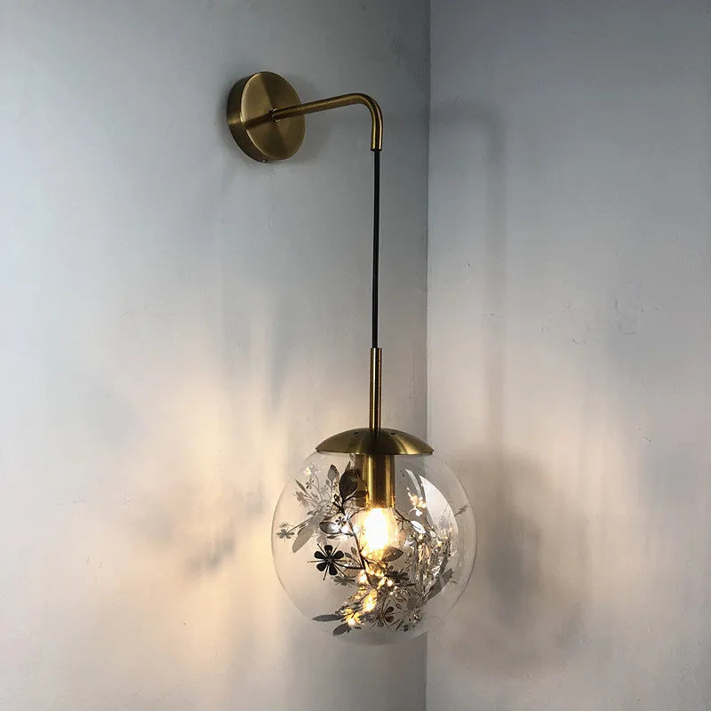 Modern glass wall lamp with silver or gold finish in 15cm or 20cm diameter options