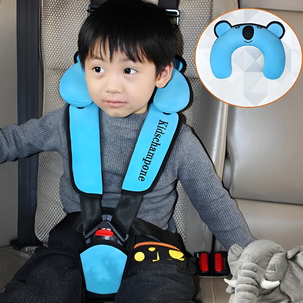 Portable child safety seat belt retainer in polyester fabric for toddlers 12-36kg.