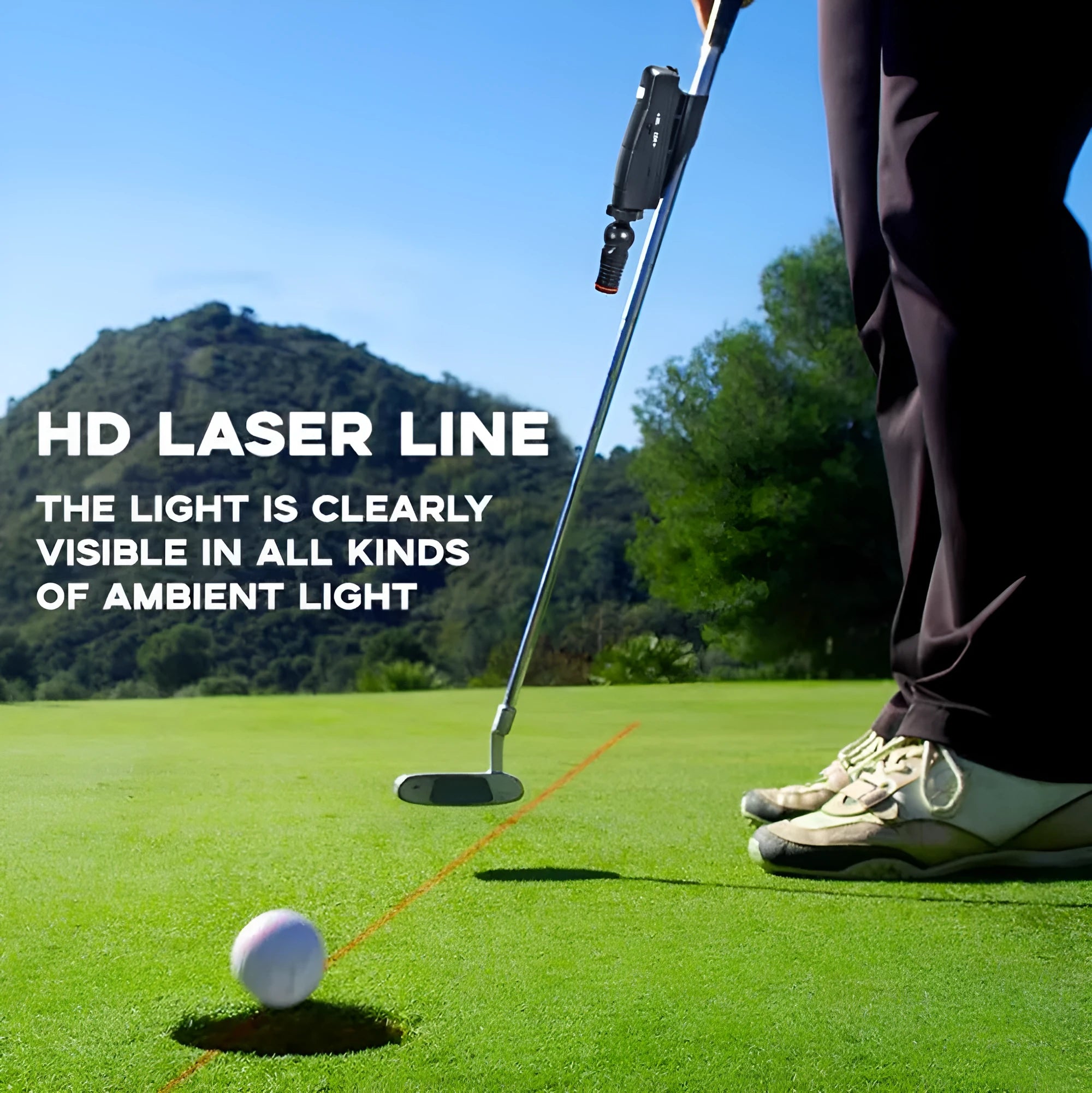 Black golf laser aiming instrument with push rod attachment for putting practice